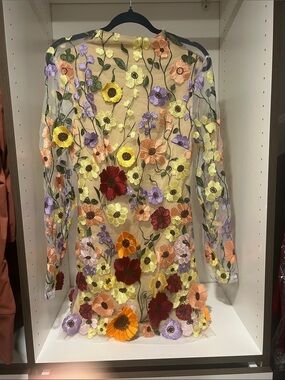 Amazon Floral Embroidered Sheer Dress in Yellow, Orange, Purple, Red, Green